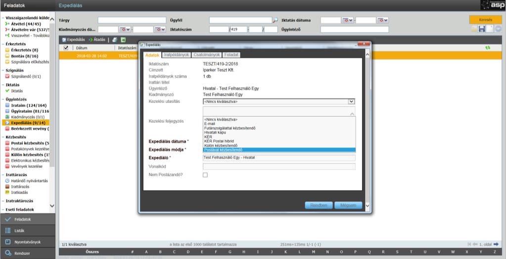 megfelelő expediálási mód kiválasztásával történik a nyomtatvány kézbesítése az