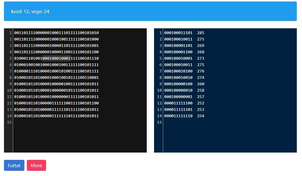 Digoo R8B protokoll kiértékelése Javascript-ben írt programmal a kapott értékeket kijelölés után az adott pozíción