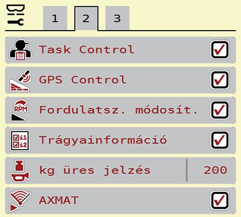 Kezelés AXIS EMC ISOBUS 4 4.5 Gépbeállítások Ebben a menüben a traktor és a gép beállításai érhetők el. Nyissa meg a Gépbeállítások menüt. 4.11 ábra: Gépbeállítások menü, 1. és 2.