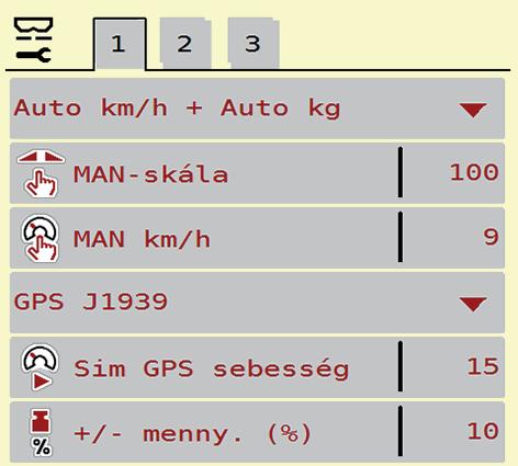 Almenü Jelentés Leírás Üzemmód MAN-skála MAN km/h Sebesség- / jelforrás Az automatikus vagy manuális üzemmód meghatározása. A manuális skálaérték beállítása.