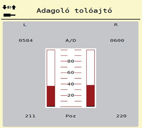 4 Kezelés AXIS EMC ISOBUS Példa: az adagoló tolóajtók tesztje/diagnózisa 1. Nyissa meg a Teszt/diagnózis > Adagoló tolóajtó menüt. A kijelzőn megjelenik a motorok/érzékelők állapota. 1 2 3 4.