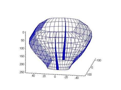 4 KÉT VEZÉRGÖRBÉVEL DEFINIÁLT ÁLTALÁNOSÍTOTT ELTOLÁSI FELÜLET 34 F = A R(, tu) R(, tu) R(, tu) + + t t u u A = [0, 1] [0, 1] dtdu felületi integrál - mint simító függvény ( fairing function ) adja.