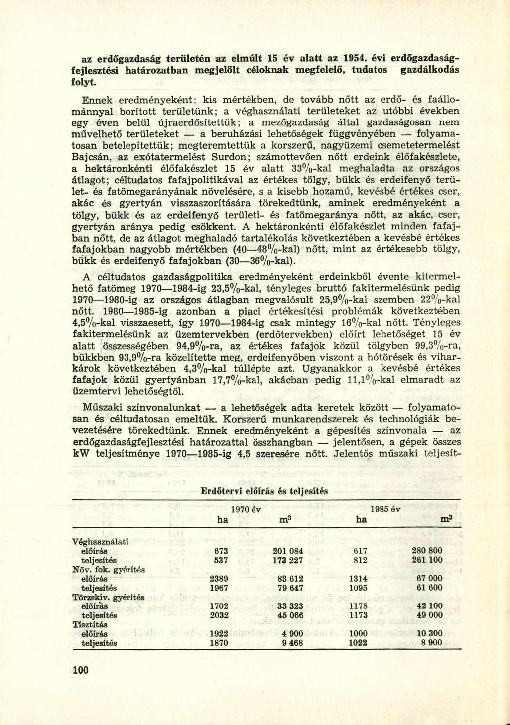 az erdőgazdaság területén az elmúlt 15 év alatt az 1954. évi erdőgazdaságfejlesztési határozatban megjelölt céloknak megfelelő, tudatos gazdálkodás folyt.