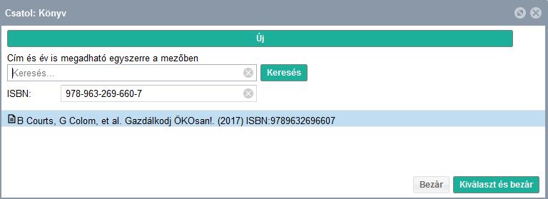 Következő lépésként a könyvrészletet tartalmazó könyvet (befoglaló művet) kell megadni.