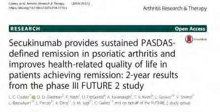PsA, secukinumab FUTURE II vizsgálat Psoriatic Arthritis Disease Activity Score (PASDAS) -Physician and patient global VAS assessment -physical component