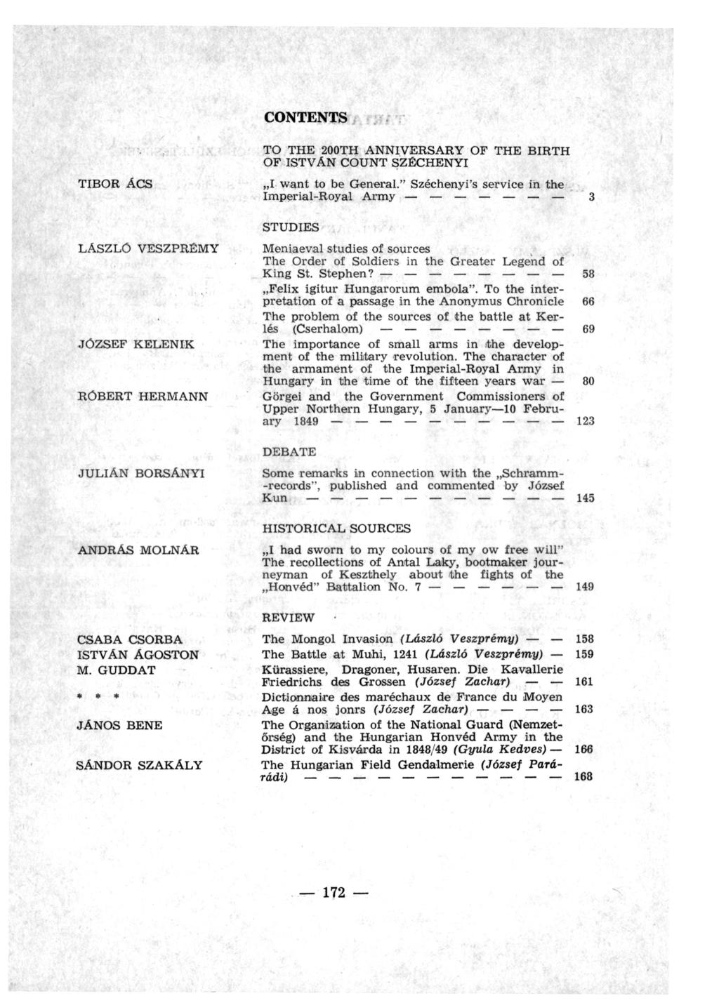 CONTENTS TIBOR ÁCS LÁSZLÓ VESZPRÉMY JÓZSEF KELENIK RÓBERT HERMANN JULIÁN BORSÁNYI ANDRÁS MOLNÁR CSABA CSORBA ISTVÁN ÁGOSTON M.