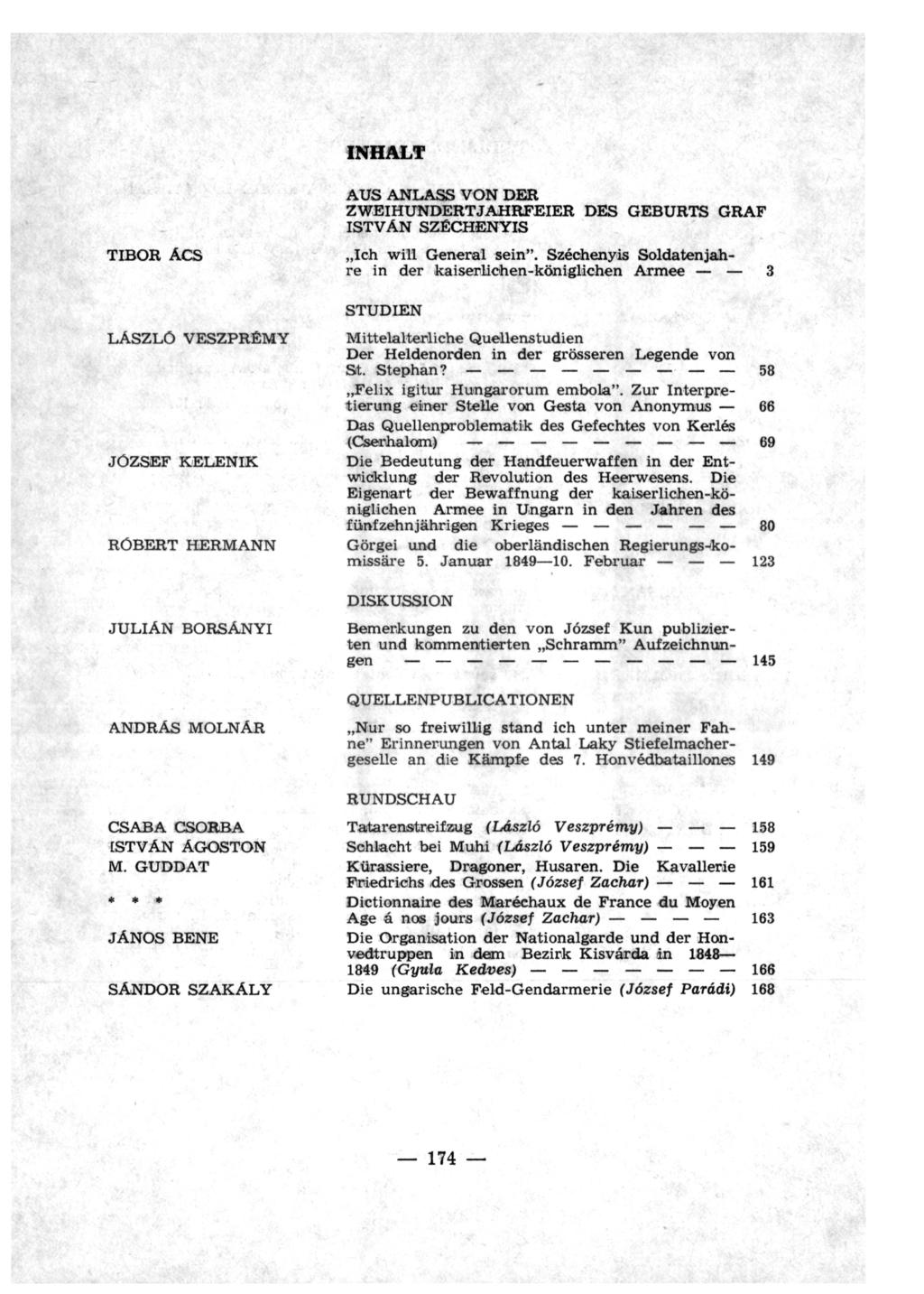 INHALT TIBOR ÁCS LÁSZLÓ VESZPRÉMY JÖZSEF KELENIK RÓBERT HERMANN JULIÁN BORSÁNYI ANDRÁS MOLNÁR CSABA CSORBA ISTVÁN ÁGOSTON M.