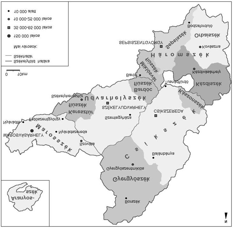 Terület Lakosság száma km 2 1869 1880 1890 1900 1910 Csík 4493 107 285 110 940 114 110 128 382 145 720 Háromszék 3558 110 055 125 520 130 008 137 261 148 080 Maros-Torda 4324 92 398 158 999 177 860