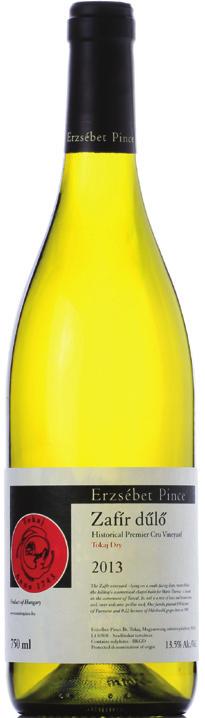 1390 Ft/0,15 l 5700 Ft/0,75 l Erzsébet Pince Tokaji Furmint-Hárslevelű 2016 Zafír-dűlő Kivételes elegancia Dűlőszelektált száraz tokaji bor, a furmint és hárslevelű fajták házasítása.