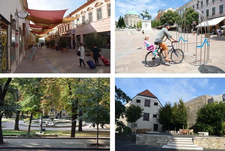 8. kép: Hőhullámok elleni válaszok Pécsett. Forrás: saját felvételek, pecsstop.