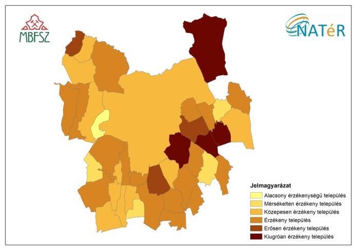 Éghajlati sérülékenység-vizsgálati eredmények a Pécsi járásban Az ország egészére járási, és a desztinációkra települési felbontásban kifejlesztett módszertan a Pécsi járásban is kísérleti