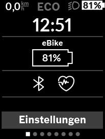 Magyar 20 Állapot-képernyő Az Állapot-képernyőn az állapotsoron kívül a pillanatnyi időpont és az ebike összes elemének töltési szintje látható.