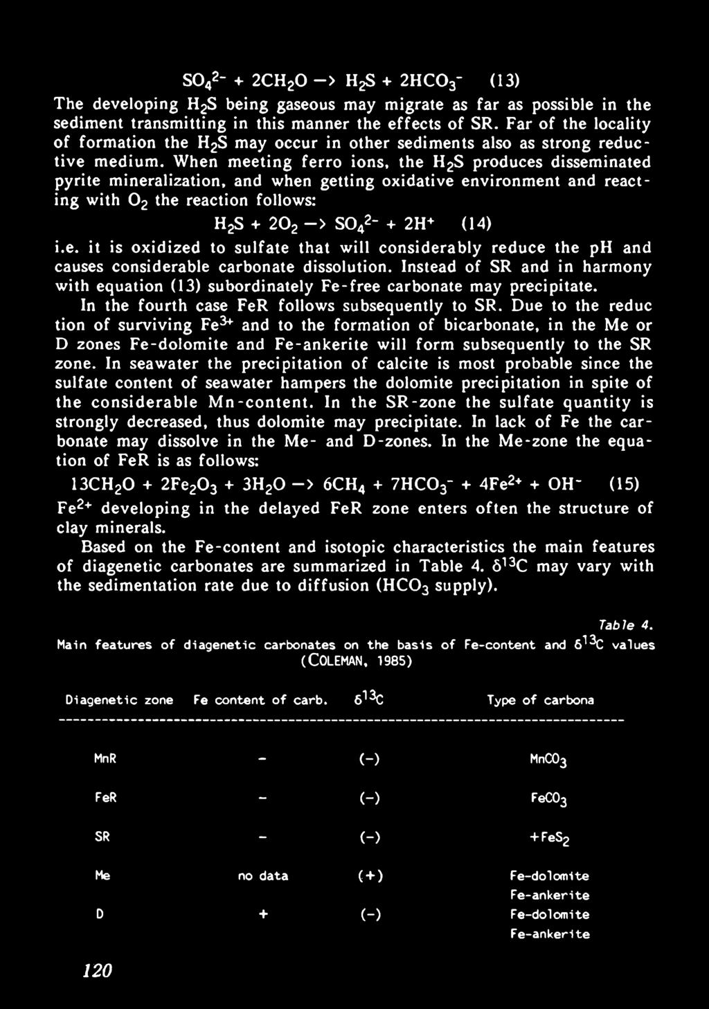 Due to the reduc tion of surviving Fe3+ and to the formation of bicarbonate, in the Me or D zones Fe-dolomite and Fe-ankerite will form subsequently to the SR zone.