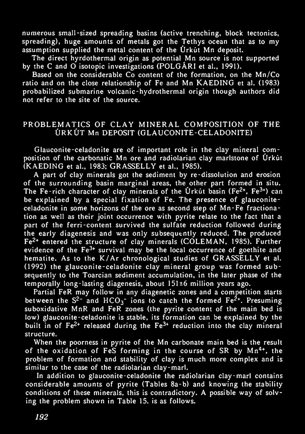 PROBLEMATICS OF CLAY MINERAL COMPOSITION OF THE ÚRKÚT Mn DEPOSIT (GLAUCONITE-CELADONITE) Glauconite-celadonite are of important role in the clay mineral composition of the carbonatic Mn ore and