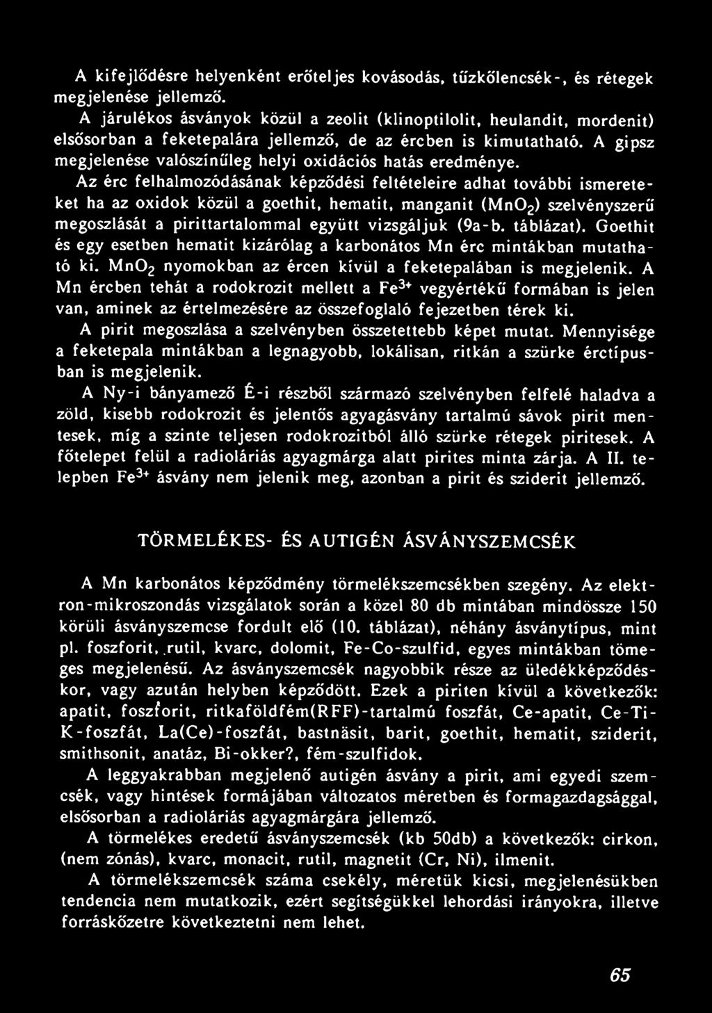 A gipsz megjelenése valószínűleg helyi oxidációs hatás eredménye.