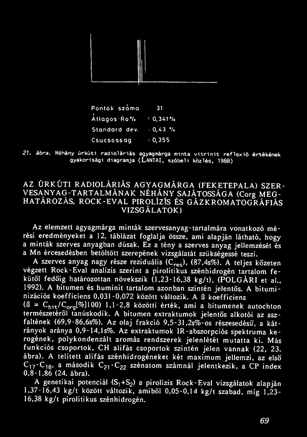Ez a tény a szerves anyag jellemzését és a Mn ércesedésben betöltött szerepének vizsgálatát szükségessé teszi. A szerves anyag nagy része reziduális (Cres), (87,4s%).