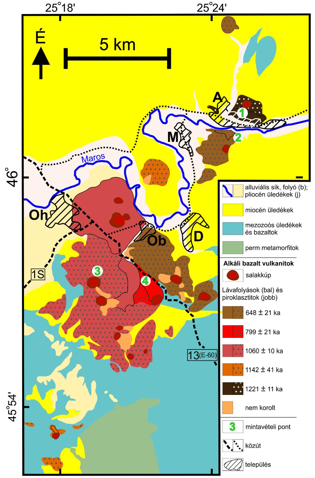 9. ábra Persányi-hegység Vulkáni Terület földtani térképe Seghedi et al. (2016) alapján.