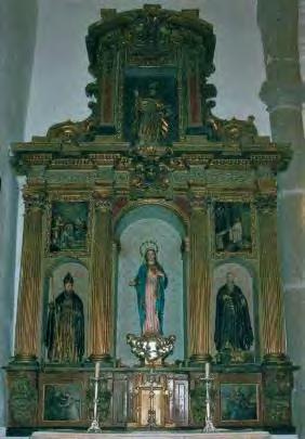 La presencia iconográfica mariana se refuerza en las escenas de la predela: Jesús con los doctores, la Visitación, la imposición casulla a San Ildefonso y la Natividad de María.