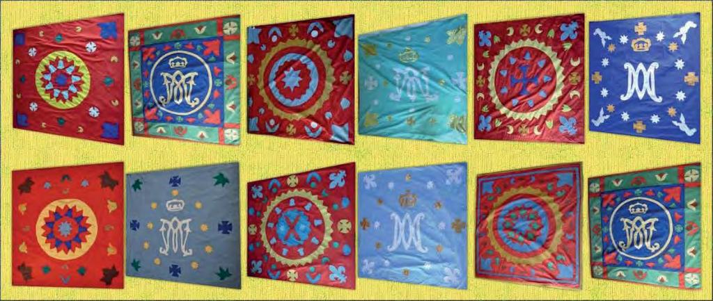 La colección de banderas a guerra de que dispone la Hermandad de la Virgen han sido en su mayoría objeto de donación, por parte de familias de hermanos que tuvieron ocasión de estrenarlas sirviendo