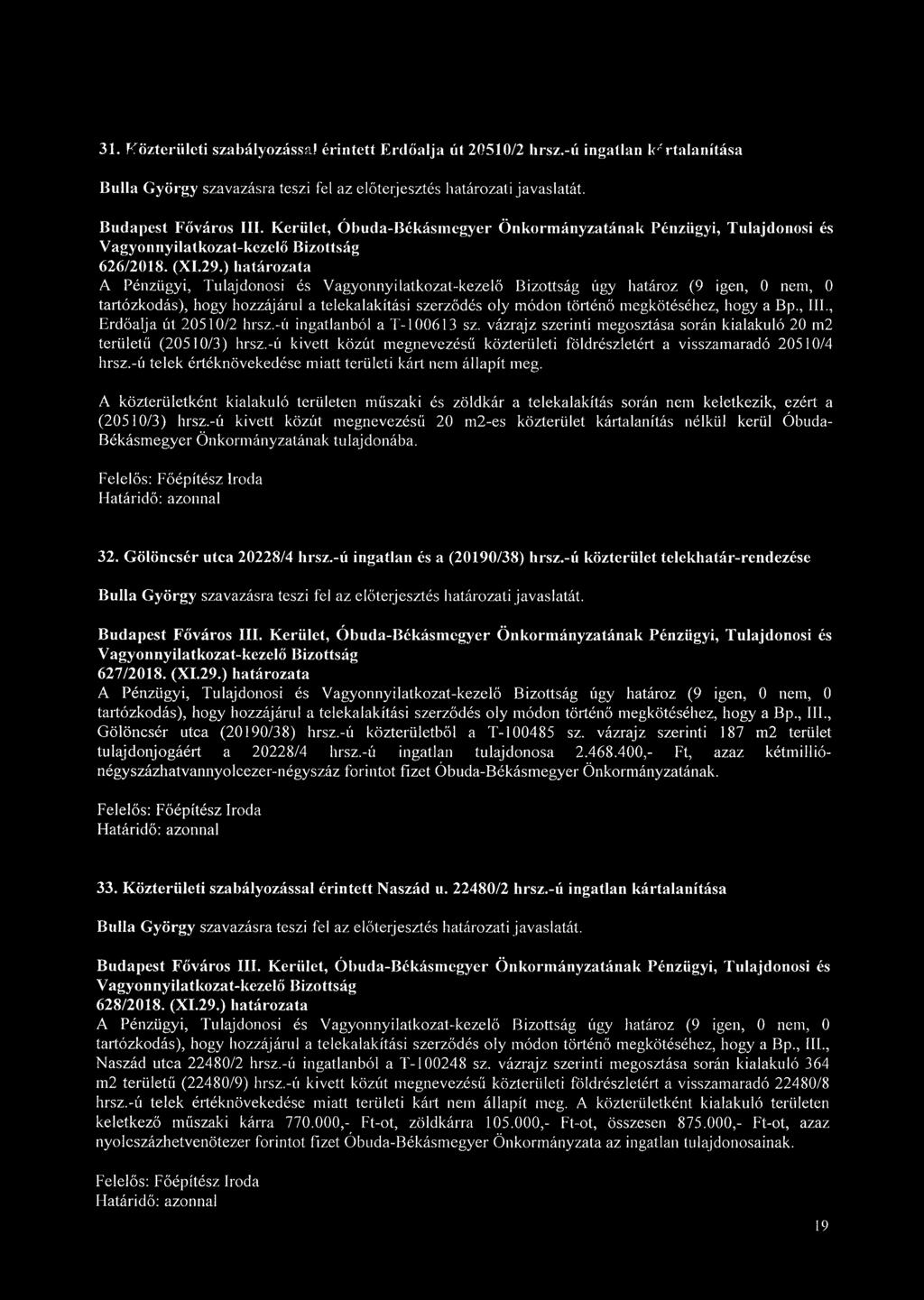 , Erdőalja út 20510/2 hrsz.-ú ingatlanból a T-100613 sz. vázrajz szerinti megosztása során kialakuló 20 m2 területű (20510/3) hrsz.