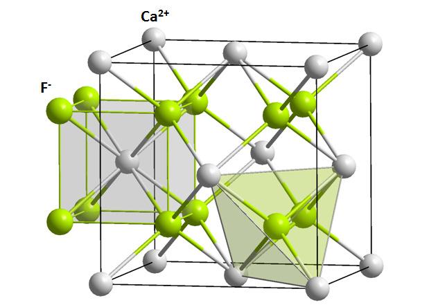 16 A kalcium-fluorid (fluorit, CaF 2 ) rácsszerkezete A Ca 2+ ionsugara 0,99 Å, az F - ioné pedig 1,33 Å. A kettő hányadosa 0,744, ami közel van a határhoz, de 8-as (hexaéderes) koordinációt jelent.