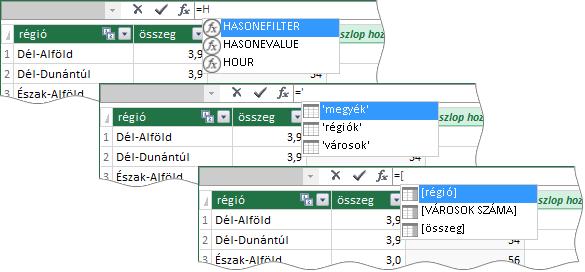 számított mező A bővítményben három, DAX képleten alapuló, objektumot hozhatunk létre: [1] a táblában számított mezőt, [2] a pivot táblában automatikus- és [3] egyéni összesítést.