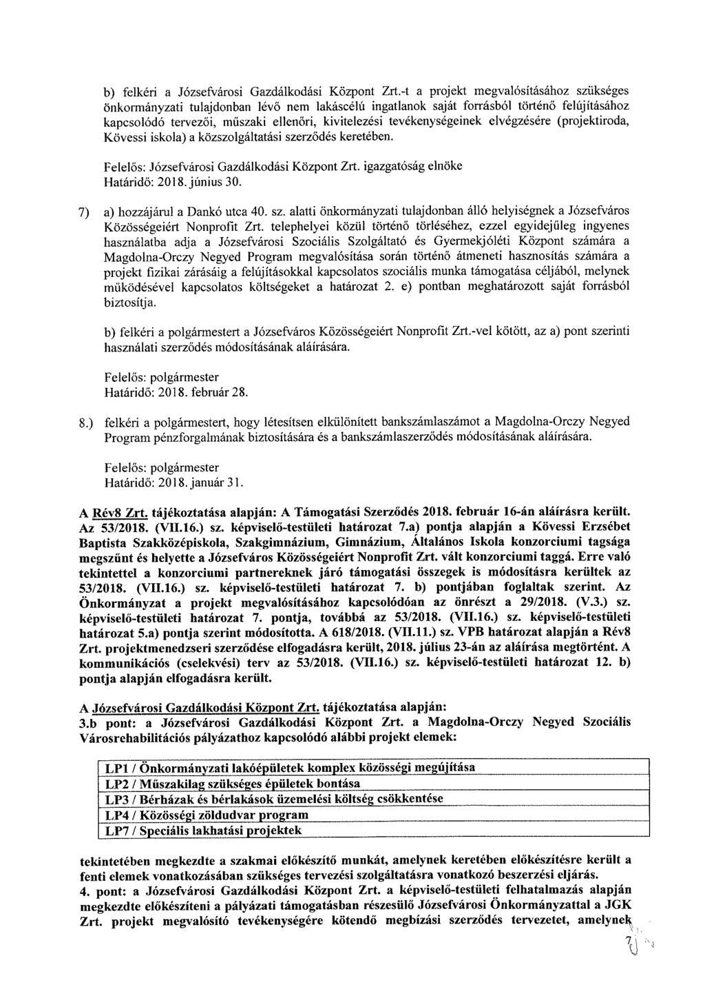 b) felkéri a Józsefvárosi Gazdálkodási Központ Zrt.