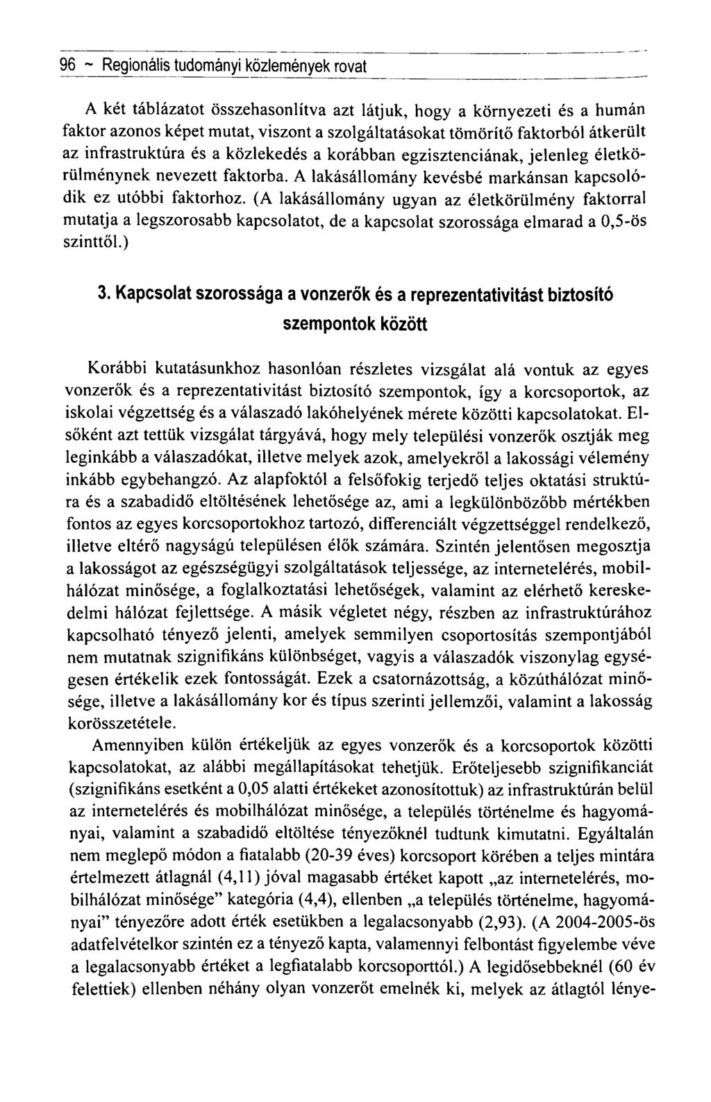 96 ~ Regionális tudományi közlemények rovat A két táblázatot összehasonlítva azt látjuk, hogy a környezeti és a humán faktor azonos képet mutat, viszont a szolgáltatásokat tömörítő faktorból átkerült