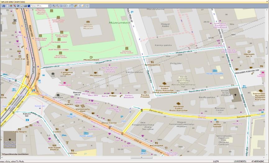 5.10. ábra: Múzeum utca és a Szentkirályi utca környékére felvett node és linkek Vizsgáljuk meg az újonnan létrehozott csomópontot!