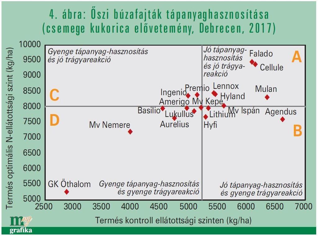 nélkül) a búza vízhasznosítási értéke [WUE=Water Use Efficiency, azaz tenyészidőben (októberjúnius) lehulló csapadék 1 milliméterére jutó szemtermés kilogrammban kifejezve] 12,67 kg/1 mm volt, ezzel