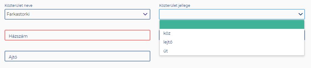 is tartozik, úgy a Település neve mező legördülővé válik.