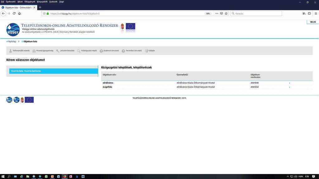 TSONLINE rendszer objektum listája Minden