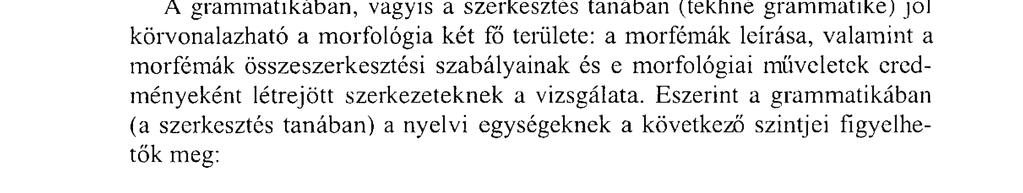 szófaji rendszert, beleolvasztva a formaképzést (vagyis a paradigmatikát, tkp. a ragozást). A szóalkotást vagy a morfológia külön fejezeteként, vagy a morfológián kívül tárgyalják.