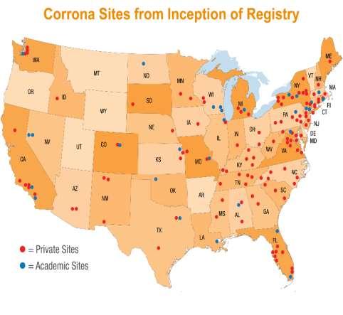 Corrona regiszter 2000-óta működő regiszter Map of active U.S.
