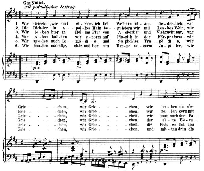 Szabó Ferenc János: Szamosi Elza (1881 1924) művészete zajosabb tetszést keltett. 478 A no. 6-os Couplet ( Wir Griechen, wir sind sicherlich... refrén: Doch so klassisch, 1 3.