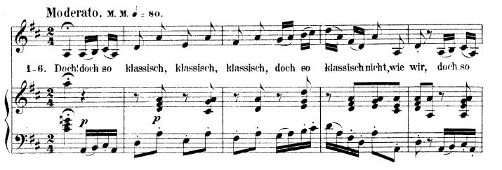 2. Interpretáció 2. kottapélda. Suppé: Die schöne Galathée, Nr. 6. Couplet (bécsi keringő) 3. kottapélda. Suppé: Die schöne Galathée, Nr. 6. Couplet (refrén) Szamosi Elza 1905 után több éven át egyáltalán nem lépett fel operettszerepekben.