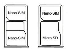 Az ábrának megfelelően helyezze be a SIM és Micro SD kártyá(ka)t mindet az érintkezőkkel lefelé. 4.