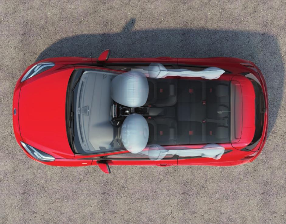 Praktikus felszereltség A képen egy Ford Fiesta ST-Line látható piros belső díszítőelemekkel (választható