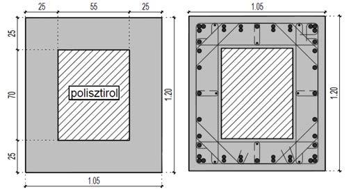 10. ábra: az emeletes rész keresztmetszete 11. ábra: Központi oszlop keresztmetszete, polisztirol maggal 12.