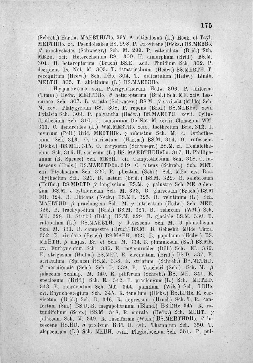 175 (Schreb.) Hartm. MAEBTHLBo. 297. A. viticulogus (L.) Hook. et Tayl. MEBTHBo. xc. Pseudoleskea BS. 298. P. atrovirens (Dicks.) BS.MEBBo. P braehyclados (Schwaegr,) Sch. M. 299. P. catenulata (Brid.