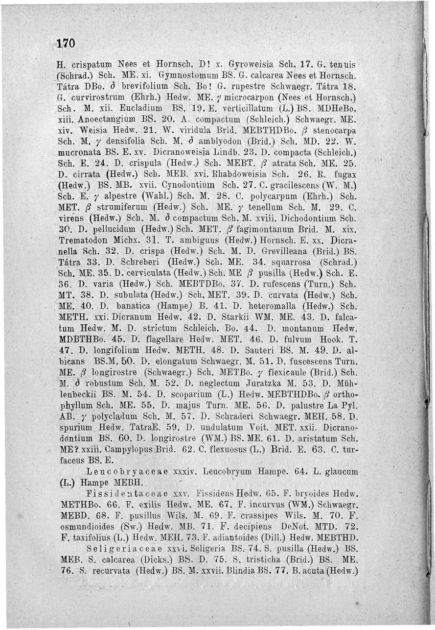 170 H. erispatum Nees et Hornsch. D! x. Gyroweisia Sch. 17. G. tenuis (Schrad.) Sch. ME. xi. Oymnostomuni BS. 6. calcarea Nees et Hornsch. Tátra DBo. ő brevifolium Sch. Bo i G-. rupestre Schwaegr.