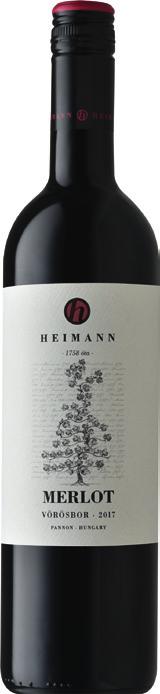 Vörösborok / Red Wines Heimann Merlot 2016/2017 Szekszárd A borvidék minden kedvessége, gyümölcsössége és eleganciája egyben. Lendületes, jóivású merlot nagyobb részt a Bati keresztből.