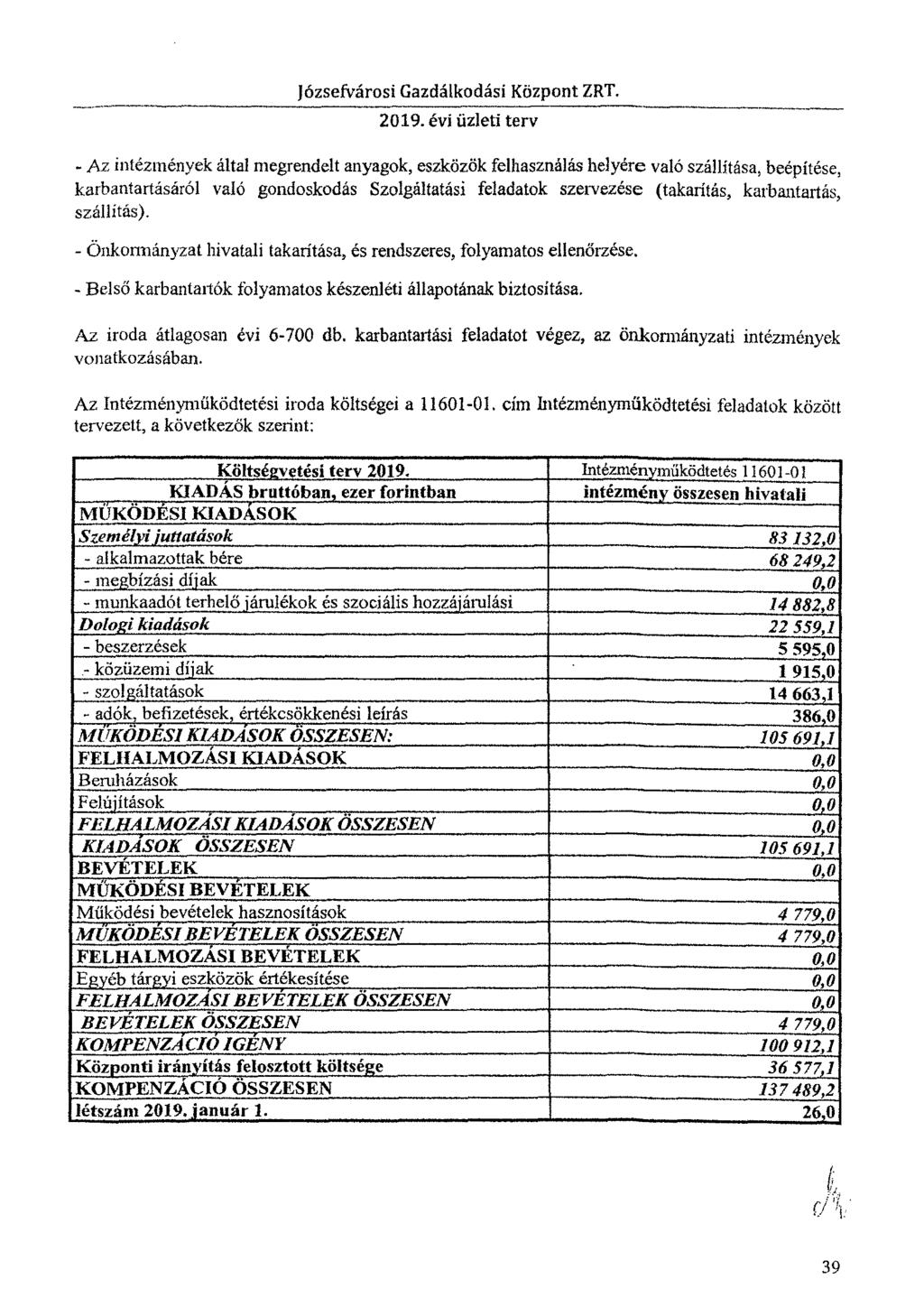 Józsefvárosi Gazdálkodási Központ Mt - Az intézmények által megrendelt anyagok, eszközök felhasználás helyére való szállítása, beépítése, karbantartásáról való gondoskodás Szolgáltatási feladatok