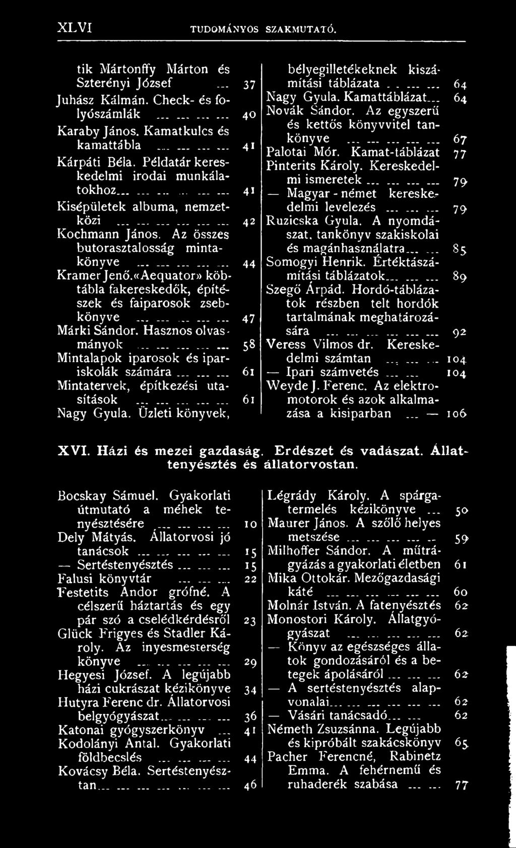 «Aequator» köbtábla fakereskedők, építészek és faiparosok zsebkönyve............... 47 Márki Sándor. Hasznos olvasmányok......... 58 Mintalapok iparosok és ipariskolák számára.