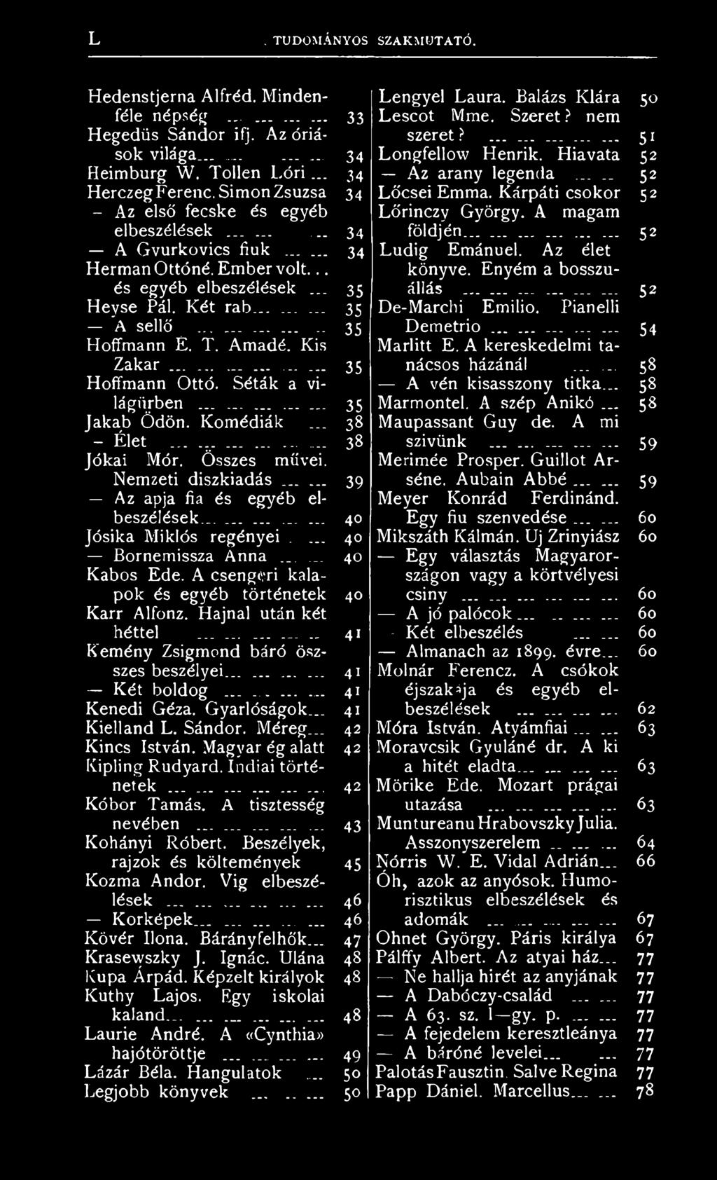 ..... 35 Hoffmann É. T. Amadé. Kis Zakar............. 35 Hoffmann Ottó. Séták a világűrben............... 35 Jakab Ödön. Komédiák... 38 Élet.................. 38 Jókai Mór. Összes művei.
