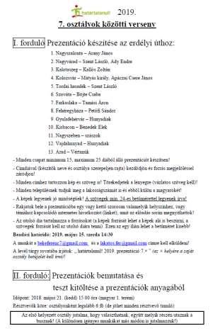 Előzetes feladatok Osztályok közötti vetélkedő 2019. május 21.