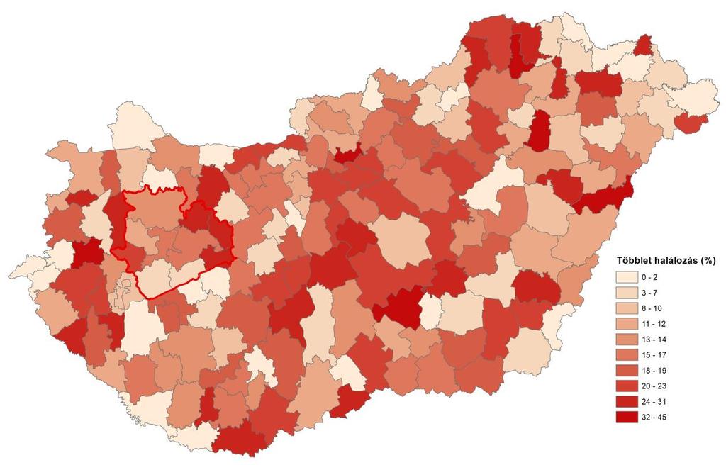 31. ábra: Hőségnapokhoz kapcsolódó többlethalálozás, 2005-2014 Forrás: Nemzeti Alkalmazkodási Térinformatikai Rendszer A NATéR adatai alapján 2005 és 2014 között a hőhullámok idején 6 mérhető