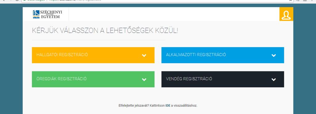 Amennyiben a hagyományos módon nem sikerül a belépés, a vendégregisztráció kapcsán a következő oldalt láthatja. Itt értelemszerűen, lenyitható a vendégregisztráció opció.