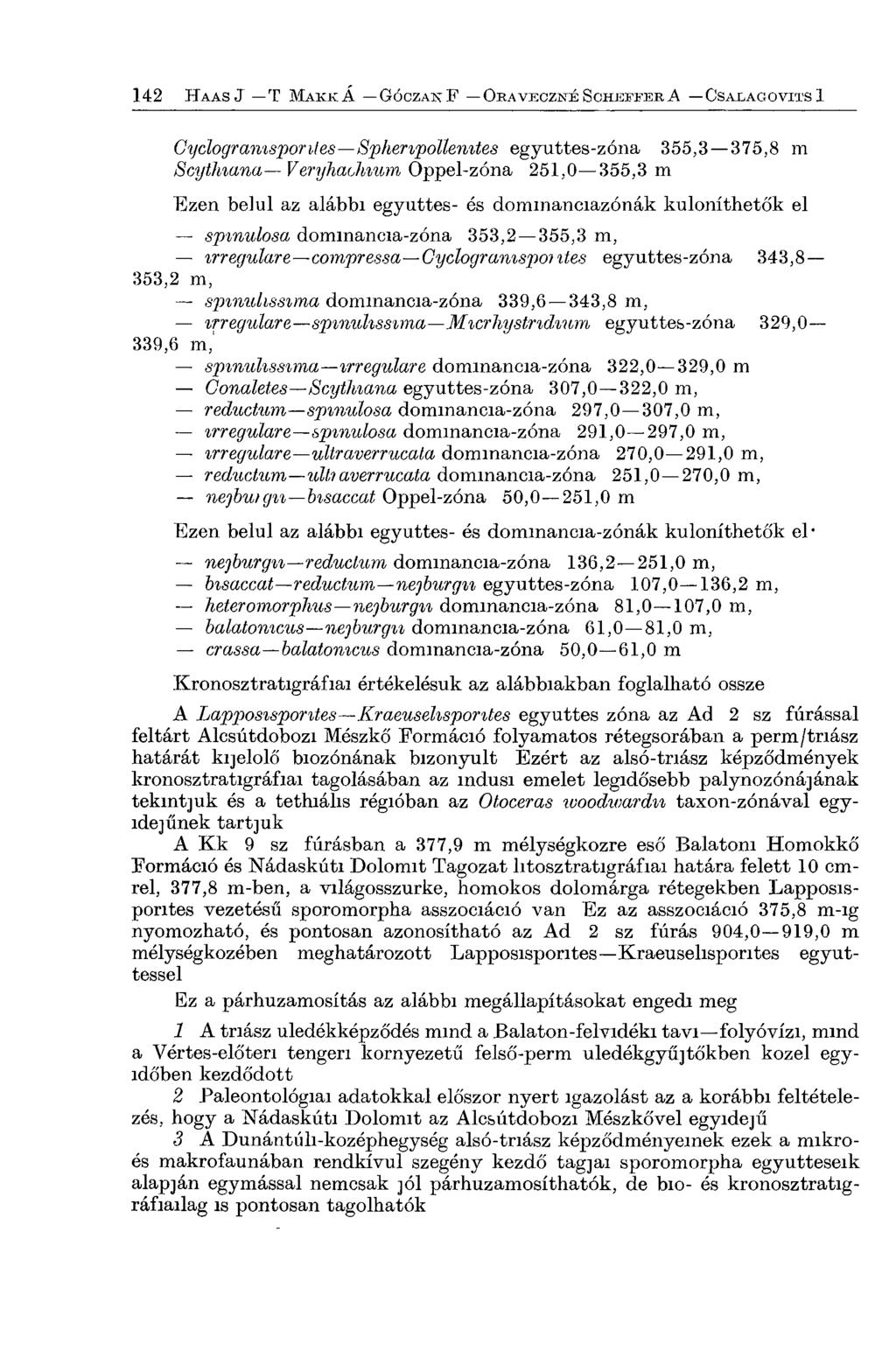 Cyclogranisporiles Spheripollenites egyuttes-zóna 355,3 375,8 m Scythiana V eryhaűiiuin Oppel-zóna 251,0 355,3 m Ezen belül az alábbi együttes- és dommanciazónák különíthetők el spinulosa
