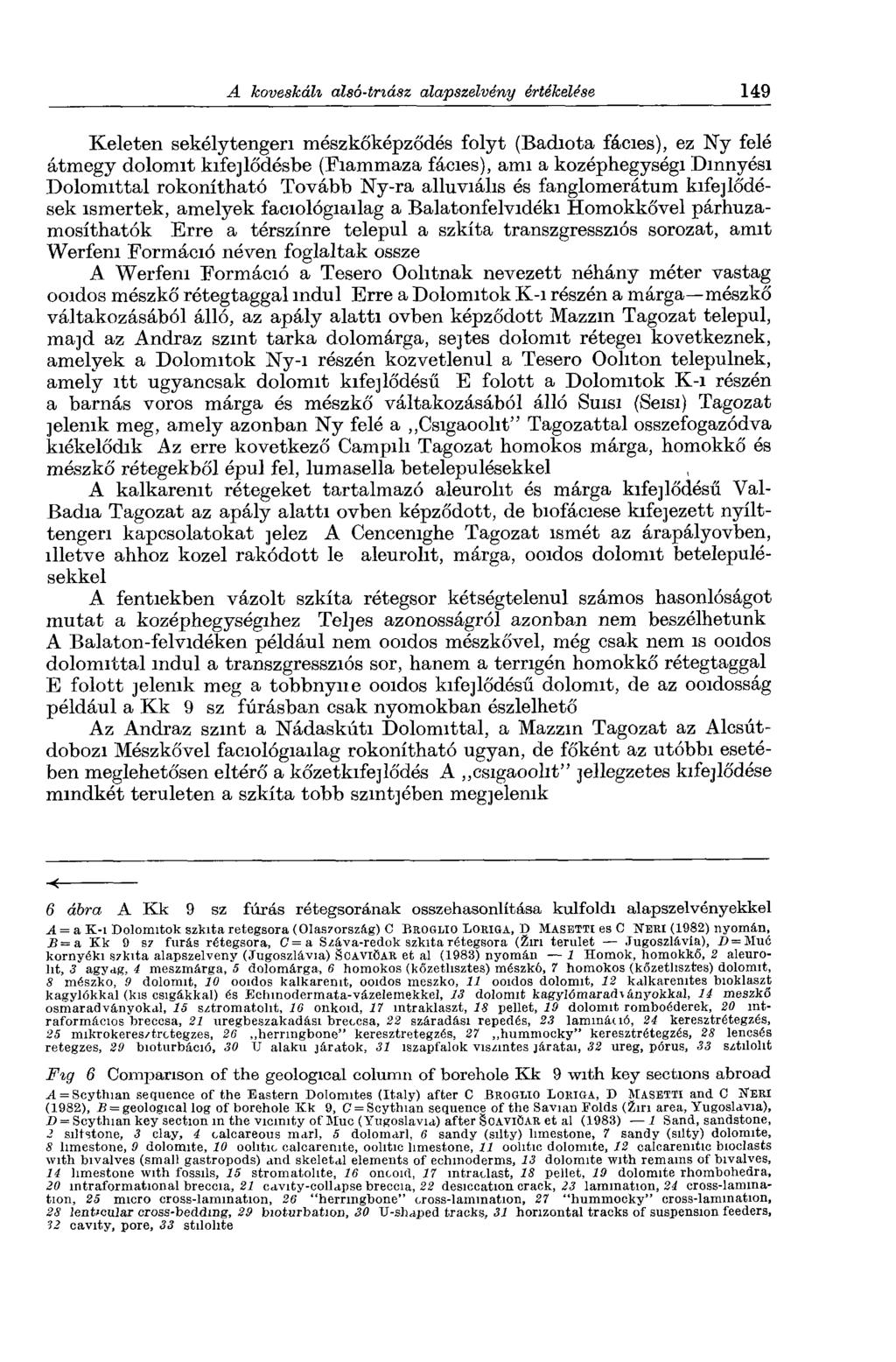 Keleten sekélytengeri mészkőképződés folyt (Badiota fácies), ez Ny felé átmegy dolomit kifejlődésbe (Fiammaza fácies), ami a középhegységi Dmnyési Dolomittal rokonítható Tovább Ny-ra alluviális és